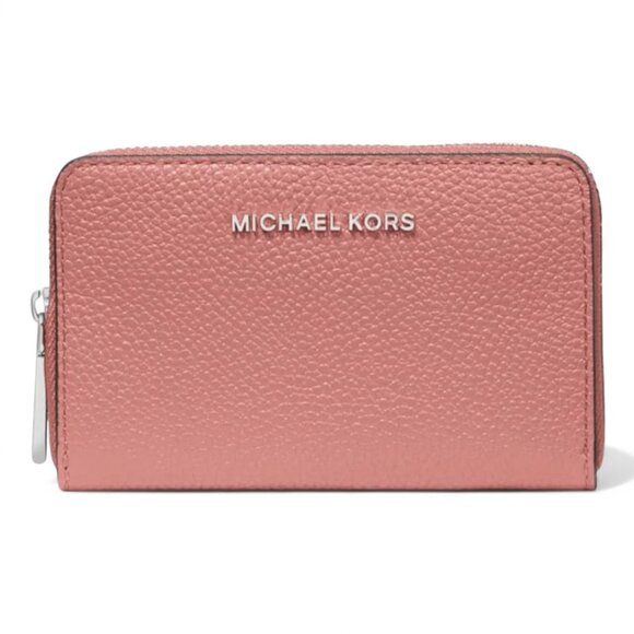 NWT MICHAEL KORS Small Top Zip Around Card Wallet Case Leather Pink - Picture 1 of 2